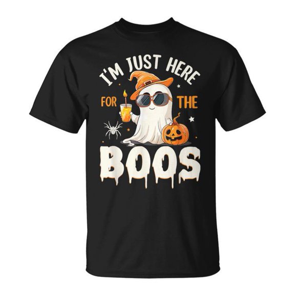 I'm Just Here for the Boos Halloween T-Shirt | Cute Funny Ghost Tee for Women Men | Spooky Party Costume Shirt for Fall, October, Trick or Treat