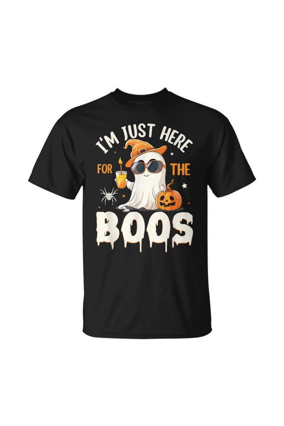 I'm Just Here for the Boos Halloween T-Shirt | Cute Funny Ghost Tee for Women Men | Spooky Party Costume Shirt for Fall, October, Trick or Treat