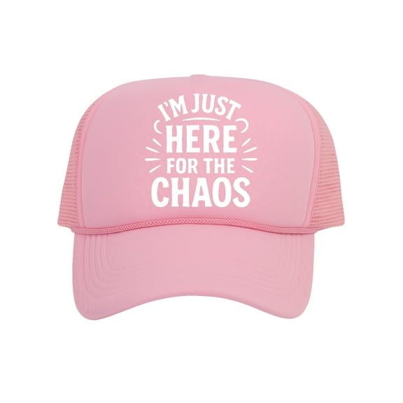 I'm Just Here for the Chaos Trucker Hat – Funny Snapback Cap For Men Women, Light Pink