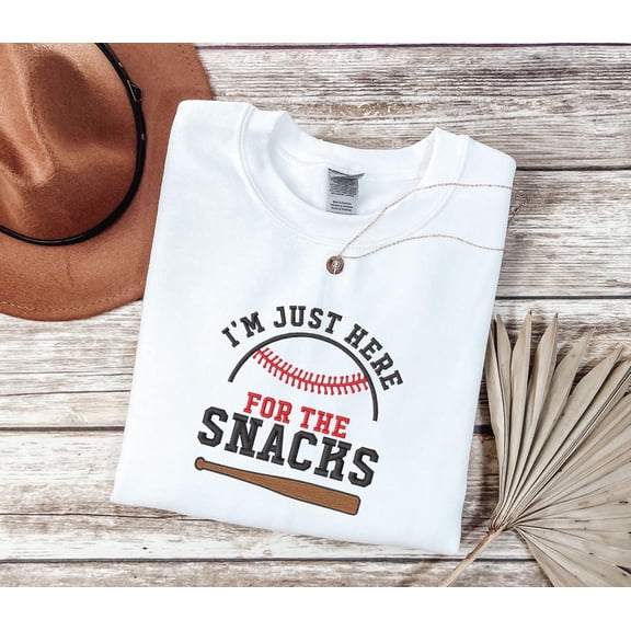 I'm Just Here for the Snacks Baseball Sweatshirt, Snack Lover, Embroidered Here For The Snack Tee, Game Day Shirt, Baseball Snack Lover Tee