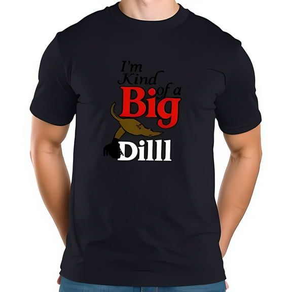 I'm Kind of a Big Dill Funny Black Cotton Short Sleeve T-Shirt with Cartoon Design - Perfect for Dog Lovers and Pun Fans
