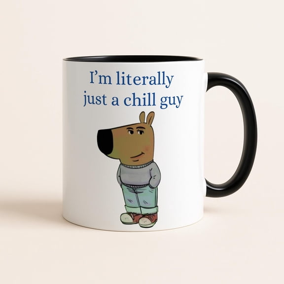 I'm Literally Just a Chill Guy Mug, Funny Viral Meme Coffee Cup, Chill Guy Gift for Him, Tiktok Cartoon Dog Mug, Crypto Meme Mug