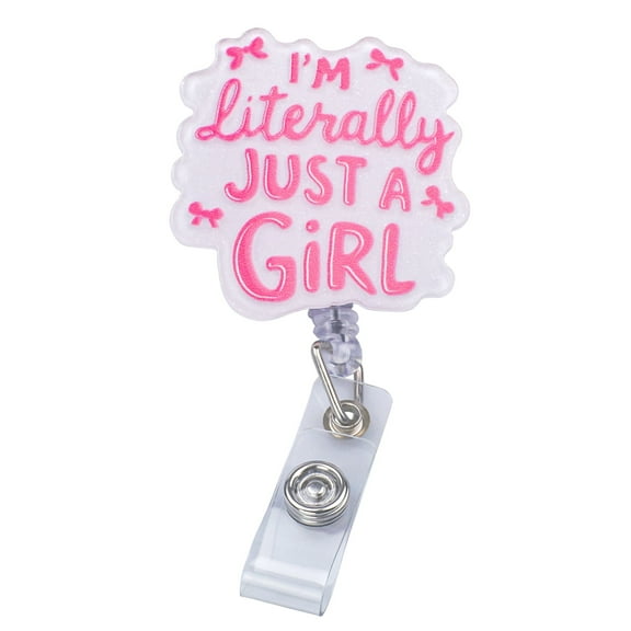 I'm Literally Just Badge Reel Retractable Cute Pink Acrylic Retractable ID Holder for Nurses & Medical Staff Teachers