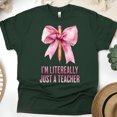 thumbnail image 1 of I’m Literally Just a Teacher Pink Ribbon Back to School Top, Forest Green, Size 5XL, 1 of 6