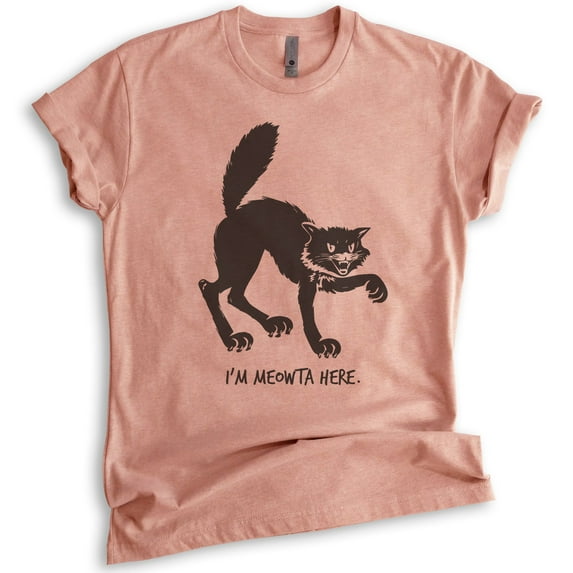 I'm Meowta Here Cat Shirt, Unisex Women's Men's Shirt, Halloween Shirt, Black Cat Shirt, Cat Shirt, Heather Sunset, Small