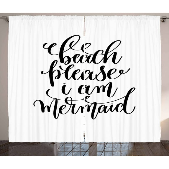 Ambesonne Im Mermaid Curtains 2 Panel Set, Cool Font Mermaid Theme, 108" x 96", Black White