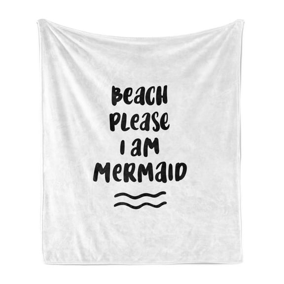I'm Mermaid Soft Flannel Fleece Blanket, Pop Culture Pun Beach Please the Internet in Jokes Confidence Boosting Phrase, Cozy Plush for Indoor and Outdoor Use, 50" x 70", Black White, by Ambesonne