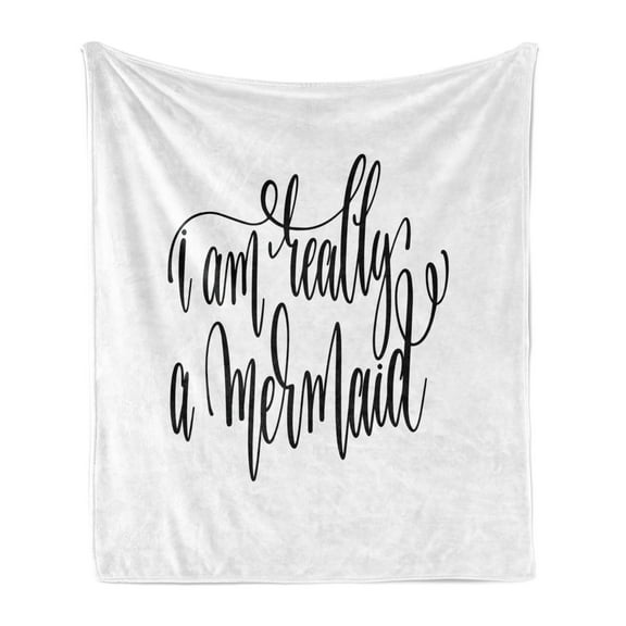 I'm Mermaid Soft Flannel Fleece Throw Blanket, Positive Slogan Fantastical Themes Inscription Inspiration, Cozy Plush for Indoor and Outdoor Use, 70" x 90", Black White, by Ambesonne