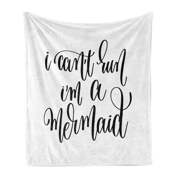 I'm Mermaid Soft Flannel Fleece Throw Blanket, Saying in Relation to Mythical Beings Awe Girl Aspirations Lettering, Cozy Plush for Indoor and Outdoor Use, 70" x 90", Black White, by Ambesonne