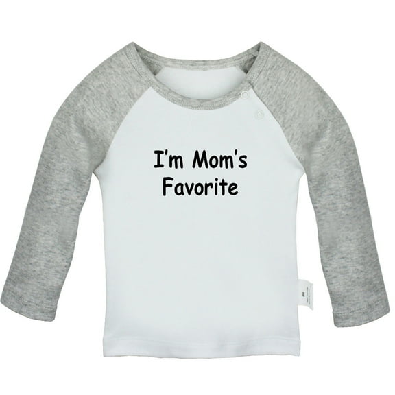 I'm Mom's Favorite Funny T shirt For Baby, Newborn Babies T-shirts, Infant Tops, 0-24M Kids Graphic Tees Clothing (Long Gray Raglan T-shirt, 0-6 Months)