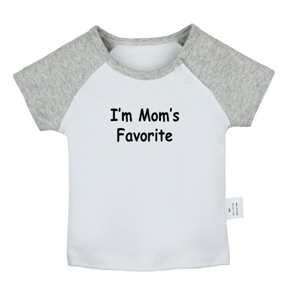 I'm Mom's Favorite Funny T shirt For Baby, Newborn Babies T-shirts, Infant Tops, 0-24M Kids Graphic Tees Clothing (Short Gray Raglan T-shirt, 0-6 Months)