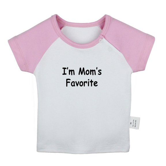 I'm Mom's Favorite Funny T shirt For Baby, Newborn Babies T-shirts, Infant Tops, 0-24M Kids Graphic Tees Clothing (Short Pink Raglan T-shirt, 12-18 Months)