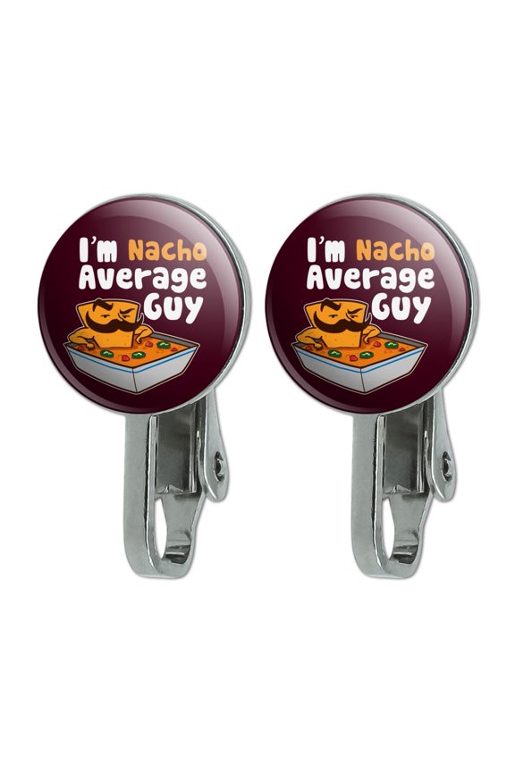 I'm Nacho Average Guy Chip with Mustache Funny Novelty Clip-On Stud Earrings