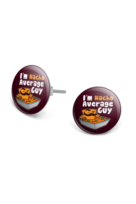 I'm Nacho Average Guy Chip with Mustache Funny Novelty Silver Plated Stud Earrings