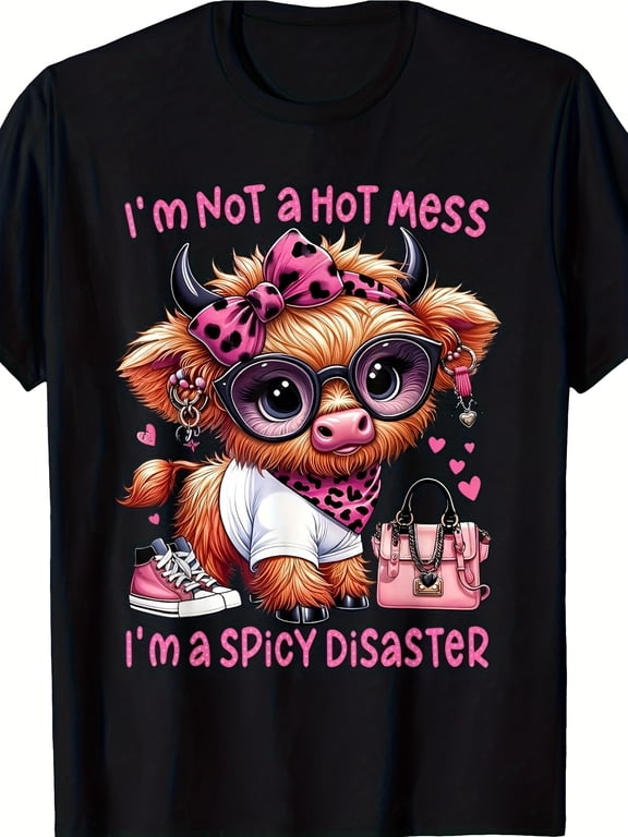 I'm Not A Hot Mess I'm A Spicy Disaster Graphic Tee for Men Women, Funny Sarcastic Short Sleeve T-Shirt, Casual Crew Neck Top for Her Him Gift