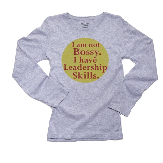 I'm Not Bossy, I Have Leadership Skills - Funny Button Graphic Women's Long Sleeve Grey T-Shirt
