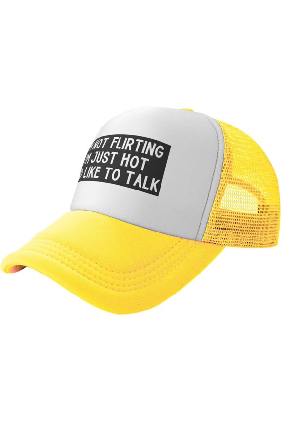 I'm Not Flirting I'm Just Hot and Like to Talk Trucker Hat,Trendy Mens Hats Mesh Back,Snapback Cap,Black