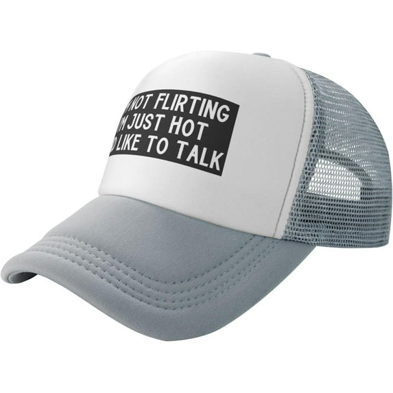 I'm Not Flirting I'm Just Hot and Like to Talk Trucker Hat,Trendy Mens Hats Mesh Back,Snapback Cap,Black