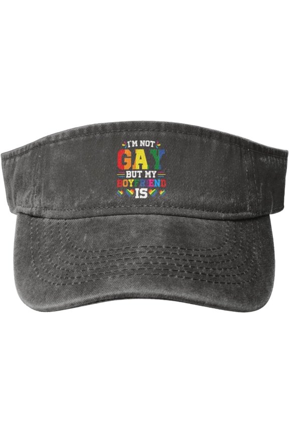 I'm Not Gay But My Boyfriend is LGBT Support Sport Sun Visor Hats for Men & Women Empty Top Baseball Cap,Black
