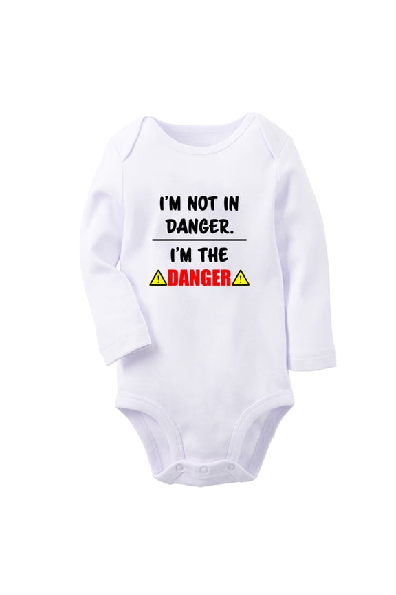 I'm Not In Danger, I'm The Danger Funny Rompers, Newborn Baby Unisex Bodysuits, Infant Jumpsuits, Toddler 0-12 Months Kids Long Sleeves Oufits (White, 0-6 Months)