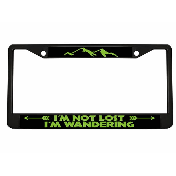 I'm Not Lost I'm Wandering Design License Plate Frame Personalized/Car Accessories Car Tag Holder Cover (Black/Black/Lime Green)