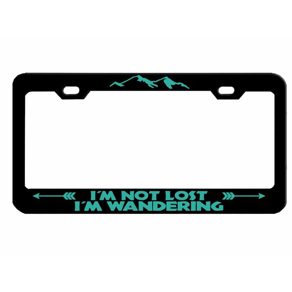 I'm Not Lost I'm Wandering Design License Plate Frame Personalized/Car Accessories Car Tag Holder Cover (Black/Turquoise)