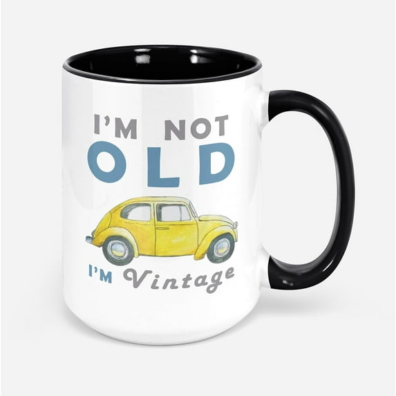 I'm Not Old I'm Vintage Car Mug Old Car Vw Bug Funny Car Lover Cup Retirement Gift Grandpa Car Mug Old Man Gifts I'm Classic, 11oz, White/Black
