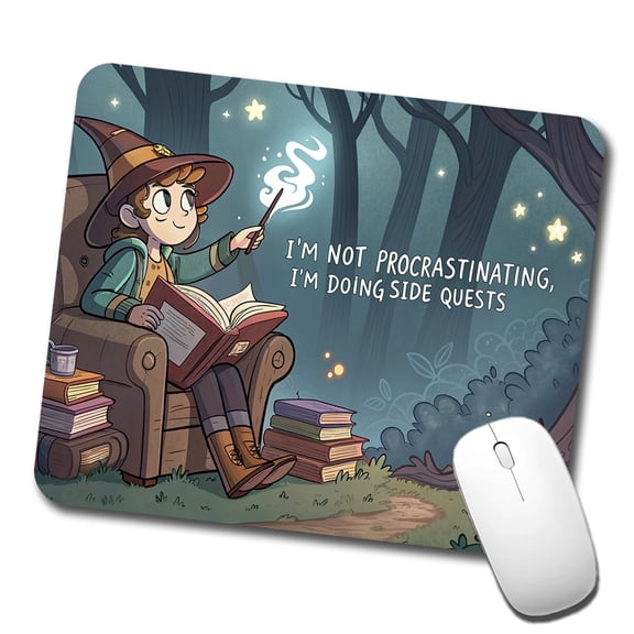 I'm Not Procrastinating Doing Side Quests Funny Witch Mouse Pad Low Profile Gaming Mat