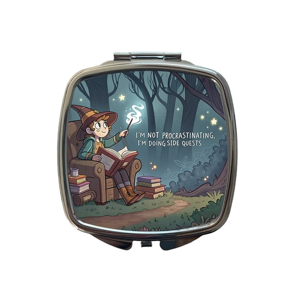 I'm Not Procrastinating Doing Side Quests Funny Witch Travel Makeup Handbag Purse Small Pocket Compact Mirror