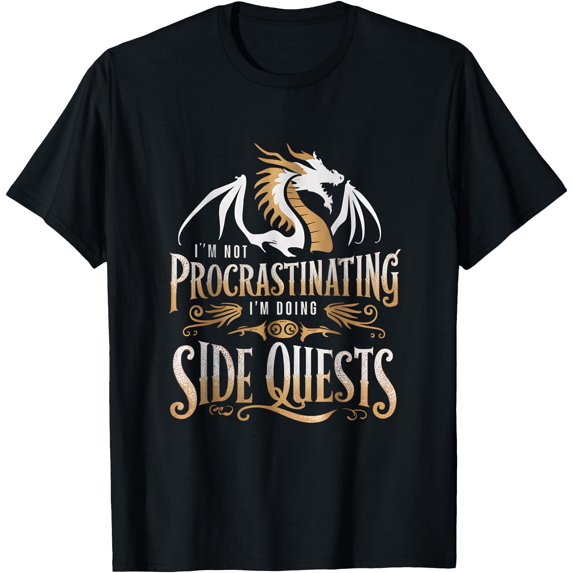 I'm Not Procrastinating I'm Doing Side Quests Dragon Gamer Unisex T-Shirt for Men Women Kids Toddler,Black Color,Size 2XL