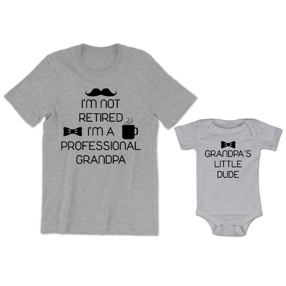 I'm Not Retired I'm a Professional Grandpa Men's T-Shirt Bow Tie Coffee Graphic Tee Grandpa's Little Dude Baby Bodysuit Kids Toddler Shirt
