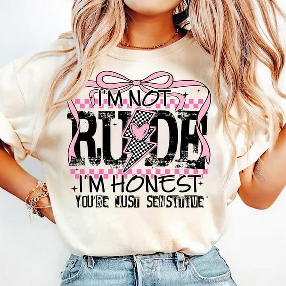I’m Not Rude T-Shirt, Funny Sarcastic Mom Shirt, Retro Checkered Coquette T-Shirt, Edgy Women’s Attitude T-Shirt, Sassy Quote Gift
