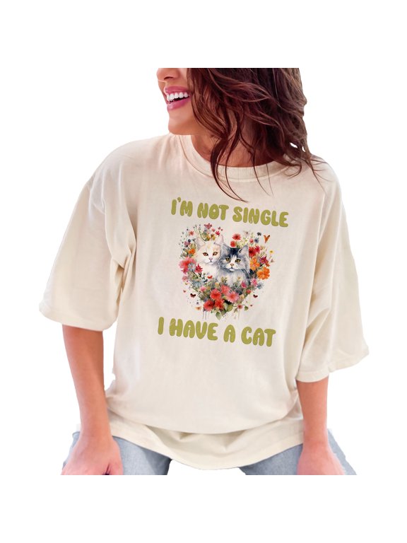 I'm Not Single I Have A Cat T-Shirt, Cute Cat Lover Shirt, Funny Pet T-Shirt, Floral Cat Design, Gift For Cat Enthusiasts, Casual Wear, Ivory Comfort Colors T-Shirt, XL