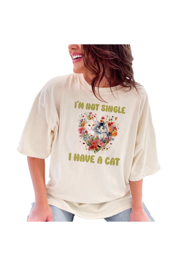 I'm Not Single I Have A Cat T-Shirt, Cute Cat Lover Shirt, Funny Pet T-Shirt, Floral Cat Design, Gift For Cat Enthusiasts, Casual Wear, Ivory Comfort Colors T-Shirt, XL