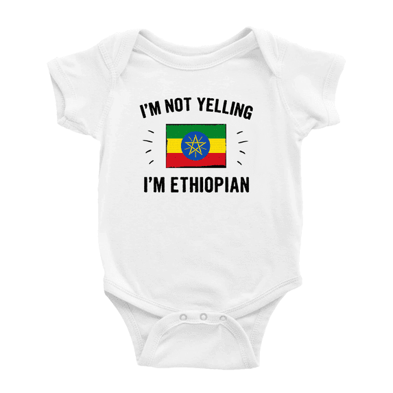 I'm Not Yelling, I'm Ethiopian Baby Romper Bodysuit (White, 18-24 Months)