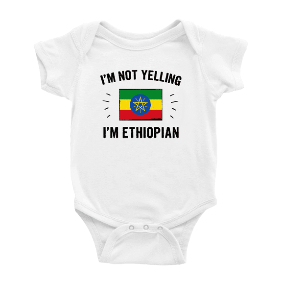 I'm Not Yelling, I'm Ethiopian Baby Romper Bodysuit (White, 6-12 Months)