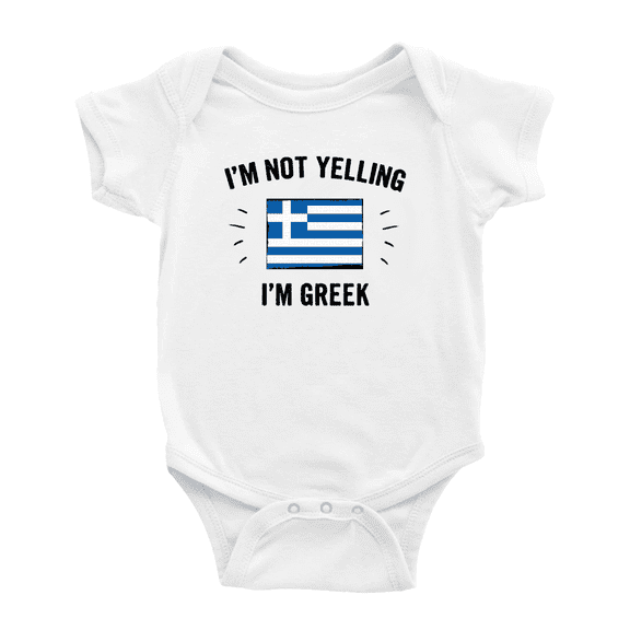 I'm Not Yelling, I'm Greek Cute Baby Bodysuits (White, 12-18 Months)