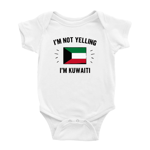 I'm Not Yelling, I'm Kuwaiti Cute Baby Romper Bodysuit For Boy Girl (White, 3-6 Months)