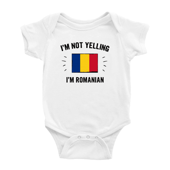 I'm Not Yelling, I'm Romanian Baby Bodysuits Newborn Clothes (White, 12-18 Months)