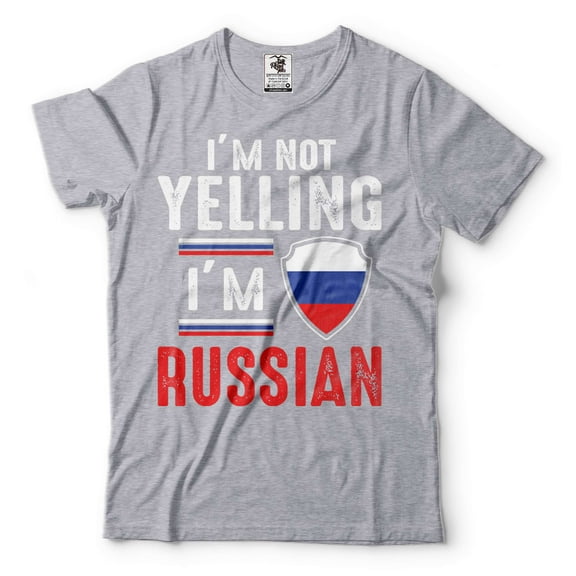 I'm Not Yelling I'm Russian Shirt Russia Shirt Russia Flag Shirt Russian Gifts Funny Russian Shirts (Small Grey)