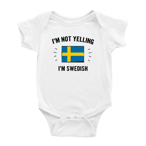 I'm Not Yelling, I'm Swedish Baby Bodysuit Baby Clothes (White, 12-18 Months)