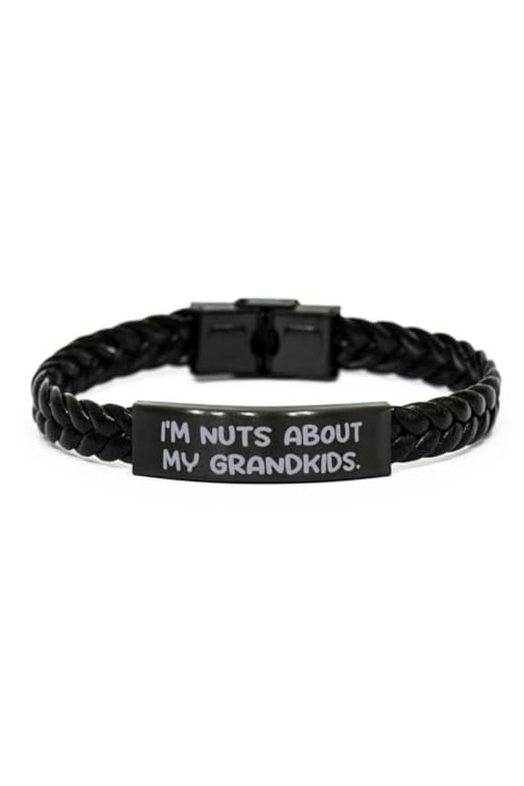 I'm Nuts About My. Grandma Braided Leather Bracelet, Brilliant Grandma Gifts, Engraved Bracelet For Grandmom from Grandchild