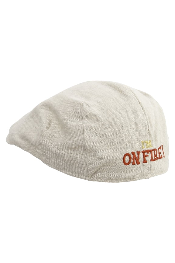 I'm On Fire Embroidered Men's Linen Ivy Cap - Khaki S-M