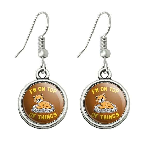 I'm On Top of Things Cat Funny Humor Novelty Dangling Drop Charm Earrings