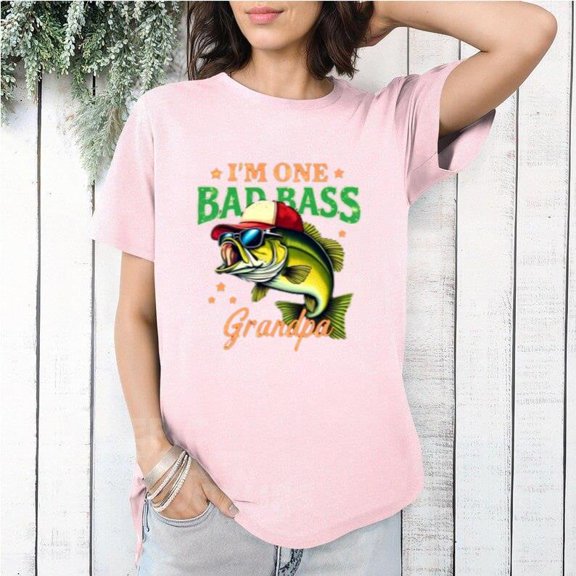 I'm One Bad Bass Grandpa Funny Fishing Grandfather Angler Attitude T-Shirt, for men & women, up to size 5XL