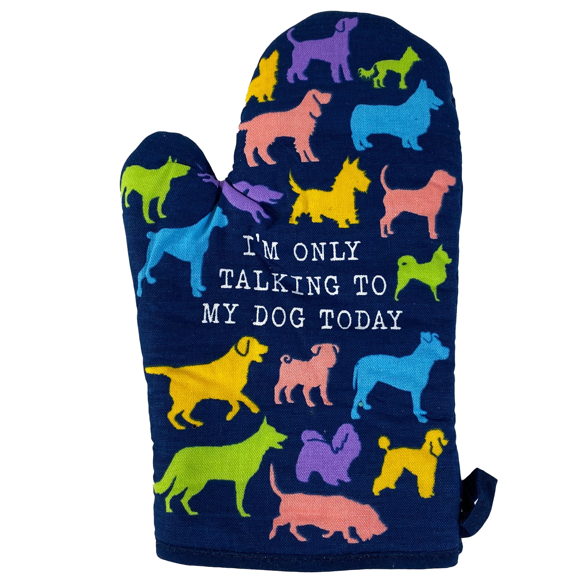Navy Dog Lover Graphic Oven Mitt with Colorful Dogs