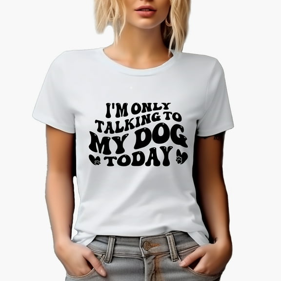 I'm Only Talking to My Dog Today Quote, Groovy Retro Wavy Text Merch Gift, White T-Shirt, XL
