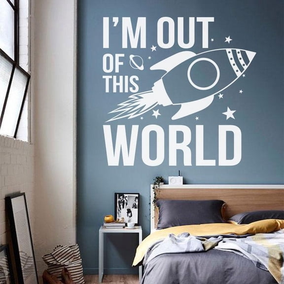 I'm Out Of This World Outer Space Wall Sticker Space Rocket Star Vinyl Home Decor Kids Room Boys Nursery Decals Murals 42x61cm