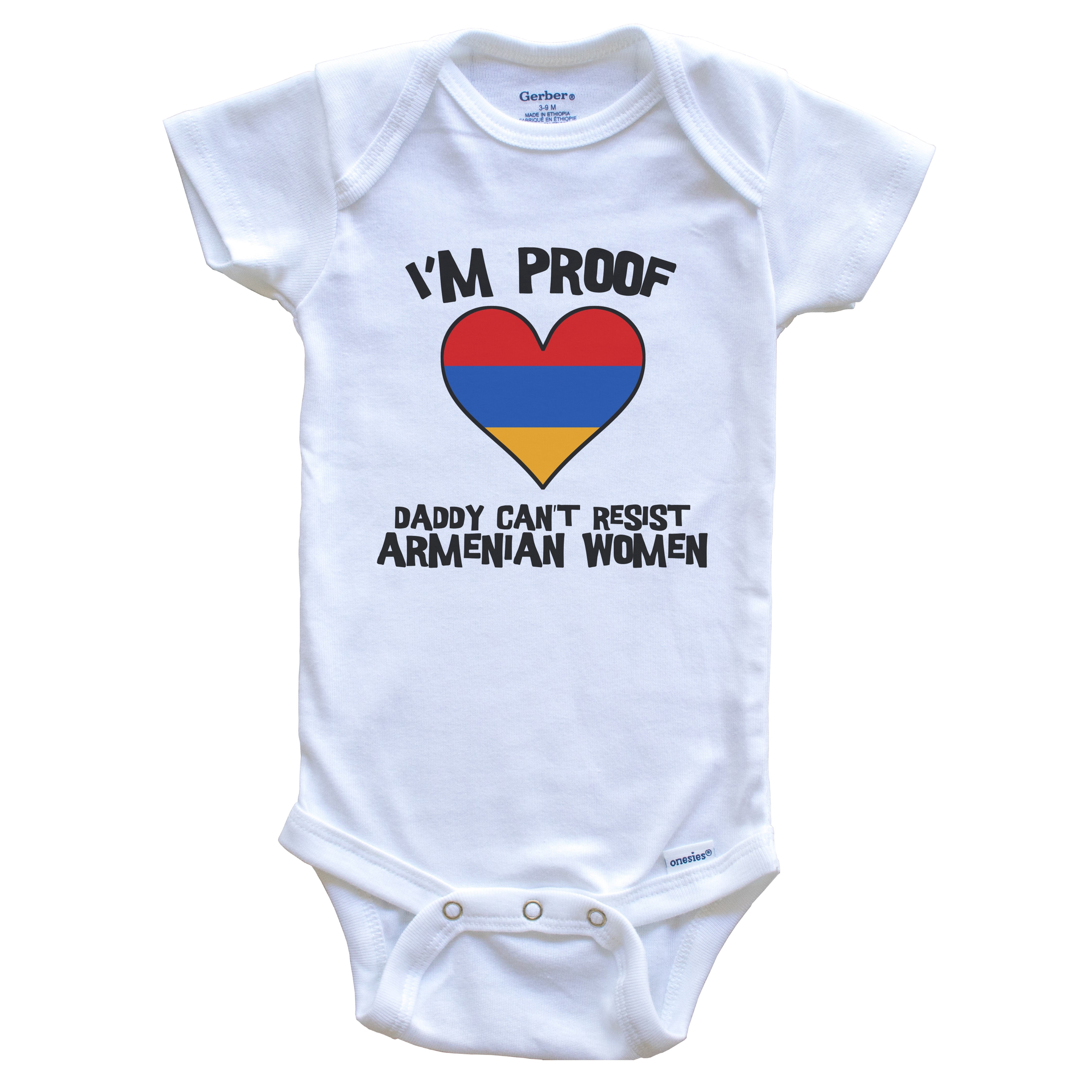I'm Proof Daddy Can't Resist Armenian Women Funny Armenia Flag Heart Baby Bodysuit, 0-3 months white