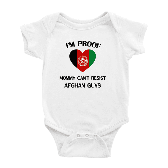 I'm Proof Mommy Can't Resist Afghan Guys Baby Romper Bodysuit (White, 18-24 Months)